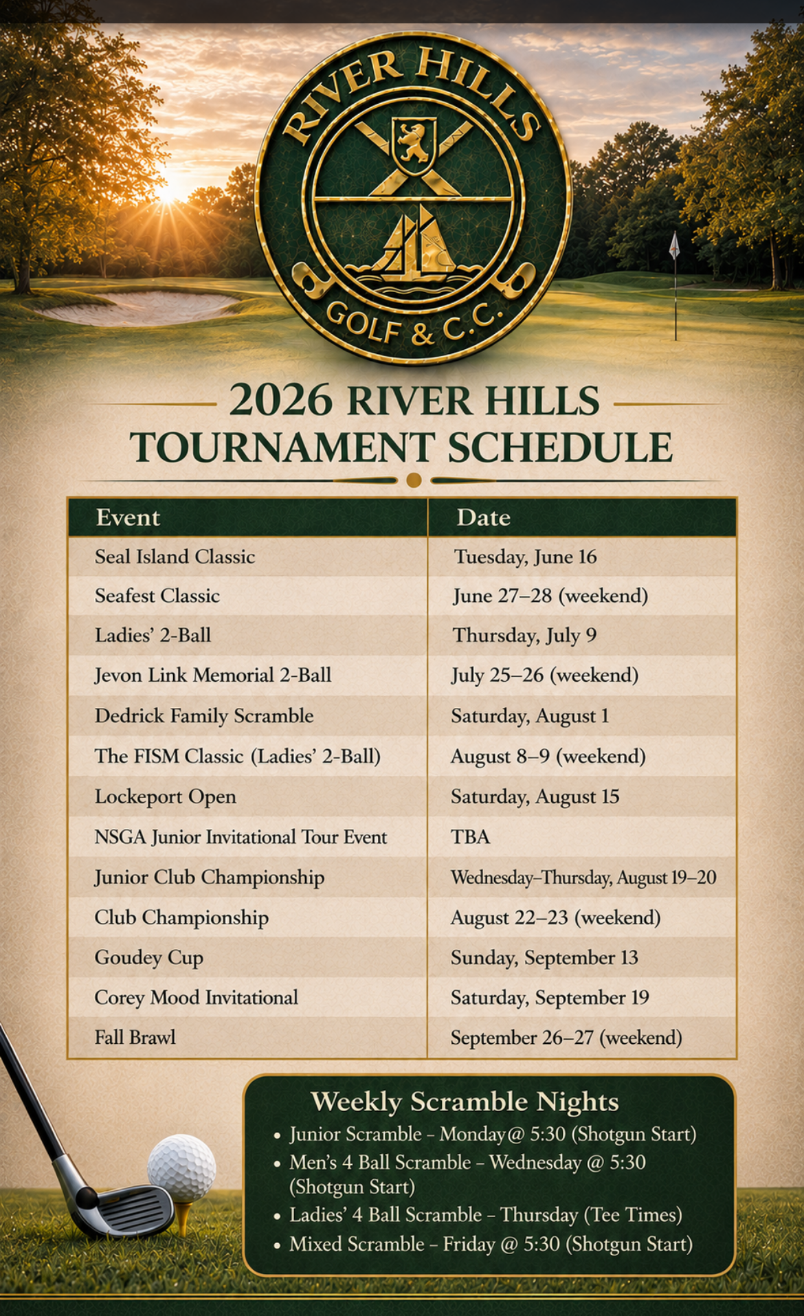 2026 River Hills Tournament Schedule 